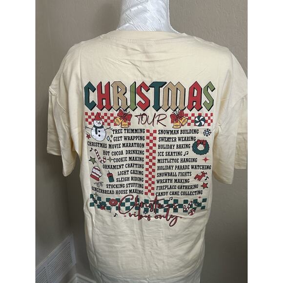 Holiday Graphic T Shirt Festive Christmas Tour List Activities Short Sleeve NEW - Picture 2 of 6